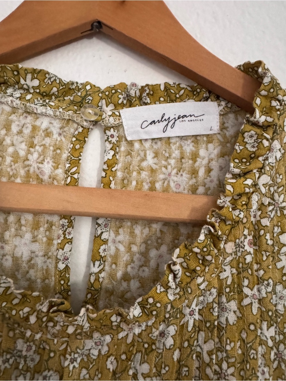 Carly Jean Los Angeles Mustard Floral Ruffle-Neck Top - Picture 3 of 6